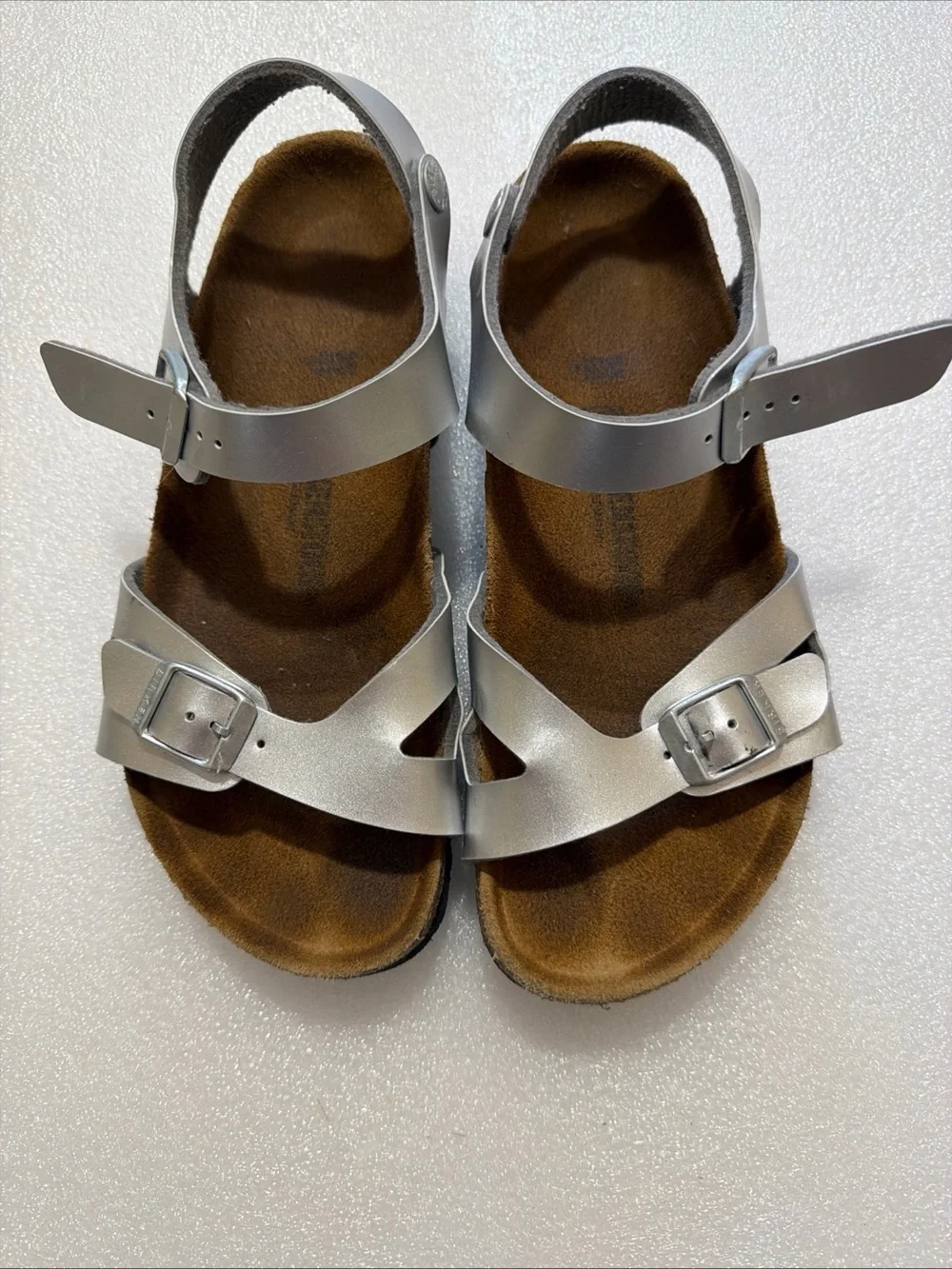 Birkenstock Kids Silver Metallic Two-Buckle Sandals